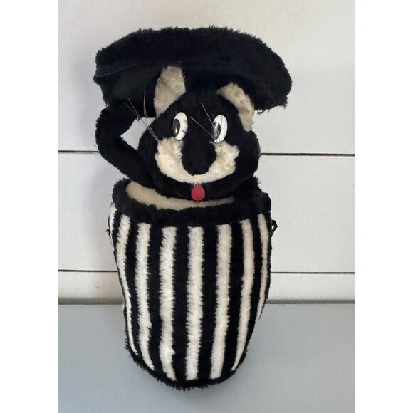 Vintage Stray Alley Cat Trash Can Black Stripe Plush 10